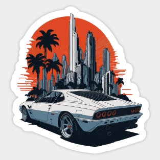 retro sunset car art Sticker